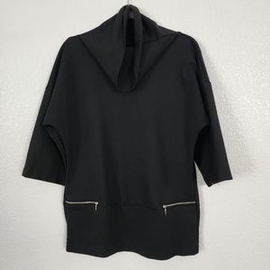 NY & Co. Black cowl neck top with 2 front zipper pockets sz M